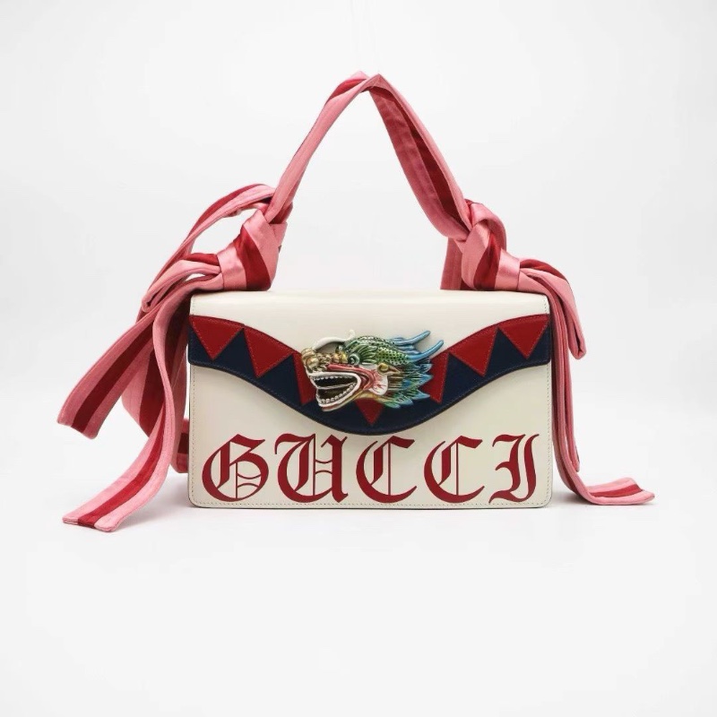 Gucci 限量款 龍頭緞帶包 手提斜背包25*15*9 99新配件塵袋-2