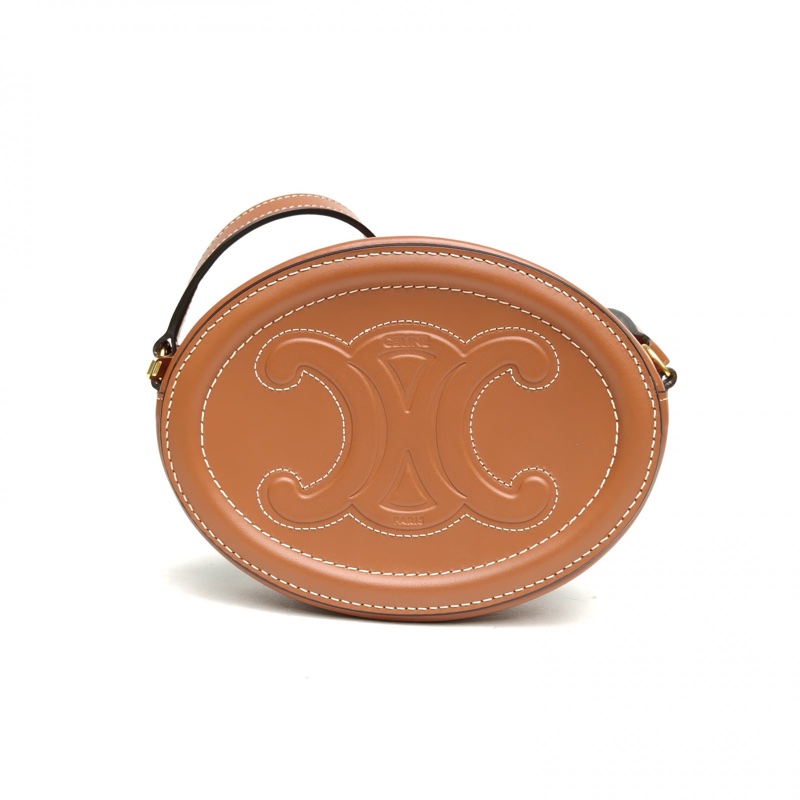 CELINE 凱旋門浮雕月餅包小號焦糖色牛皮金扣-2