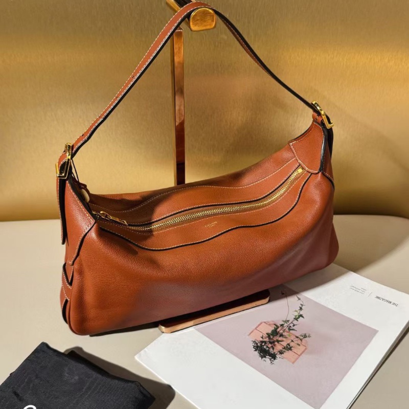 Celine Romy系列 焦糖色 腋下肩背包牛皮 中號34*5*16cm 99新配件塵袋-4