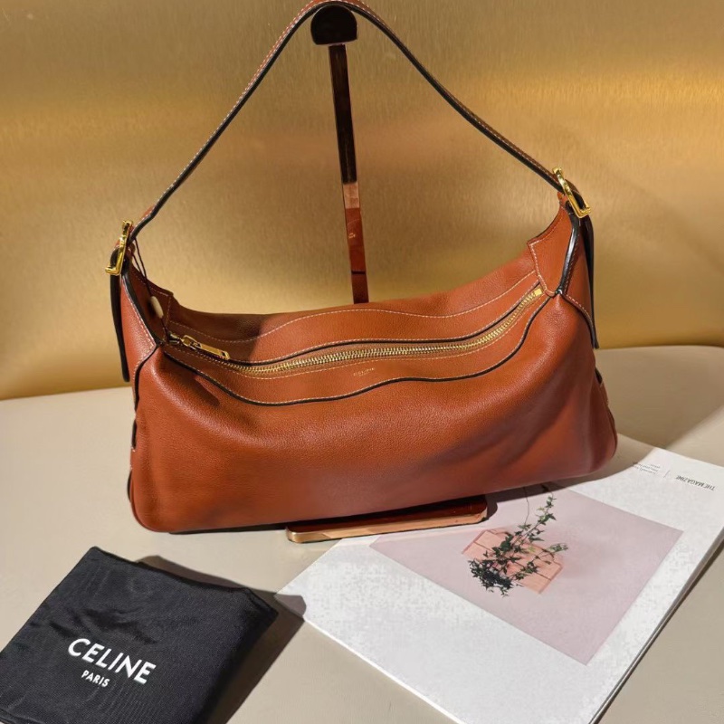 Celine Romy系列 焦糖色 腋下肩背包牛皮 中號34*5*16cm 99新配件塵袋-6