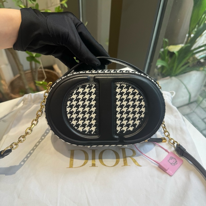 迪奧dior Signature 黑白千鳥格紋 豬鼻子 帆布拼皮 相機包-2