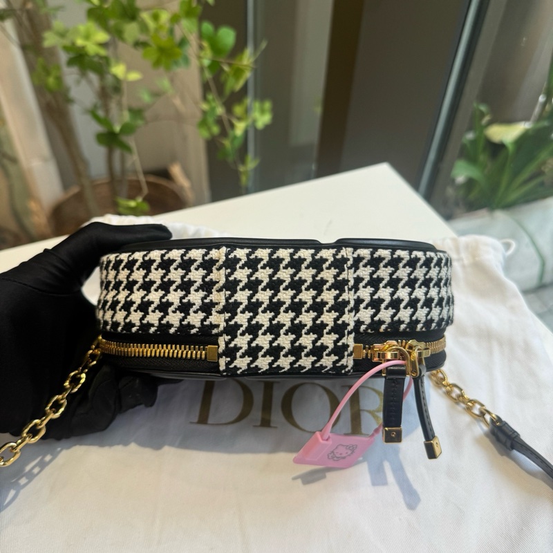 迪奧dior Signature 黑白千鳥格紋 豬鼻子 帆布拼皮 相機包-4