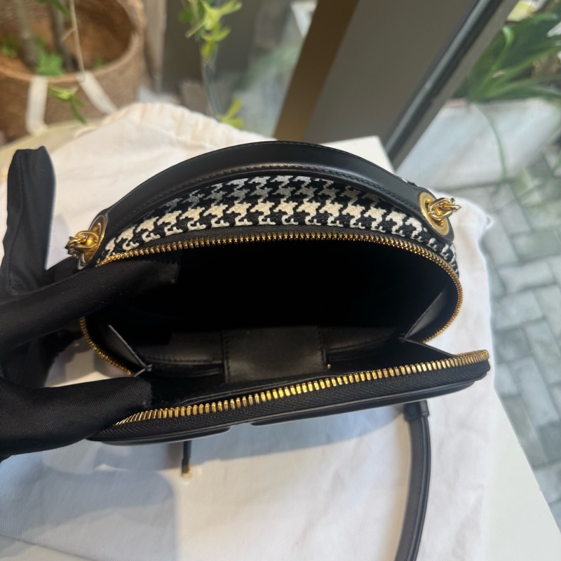 迪奧dior Signature 黑白千鳥格紋 豬鼻子 帆布拼皮 相機包-5