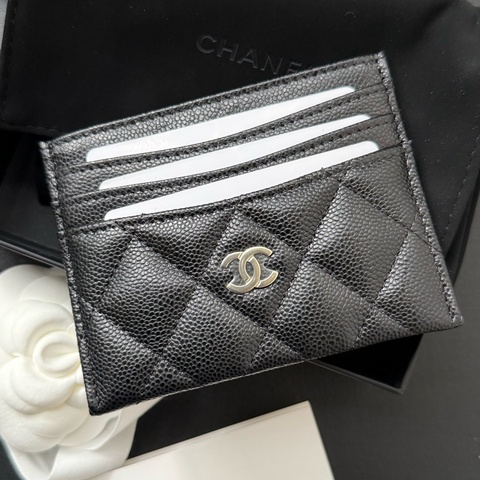 Chanel 黑色荔枝牛皮 淡金釦卡夾 card holder