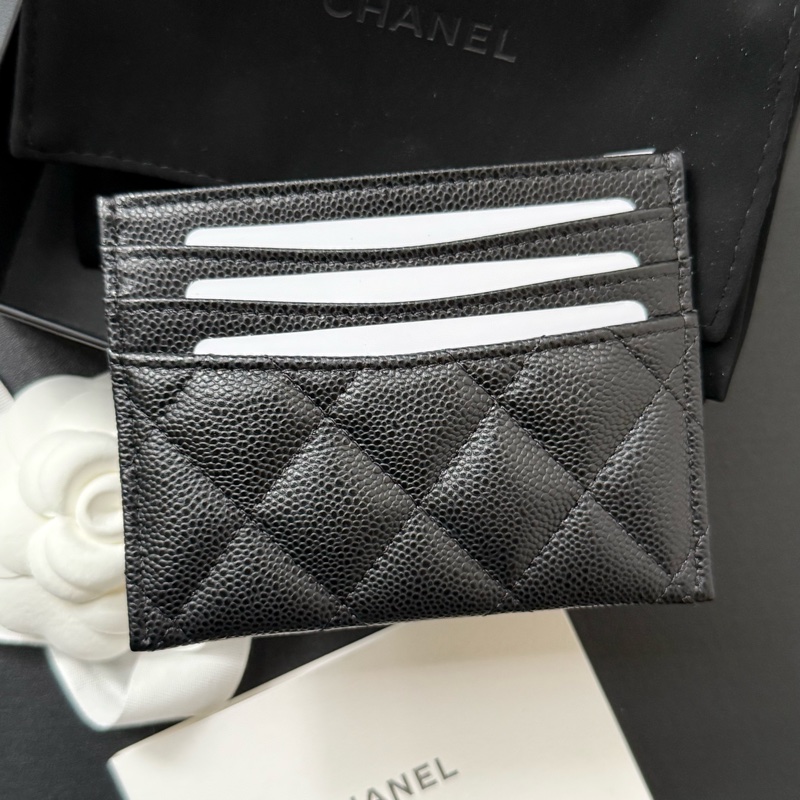 Chanel 黑色荔枝牛皮 淡金釦卡夾 card holder-1