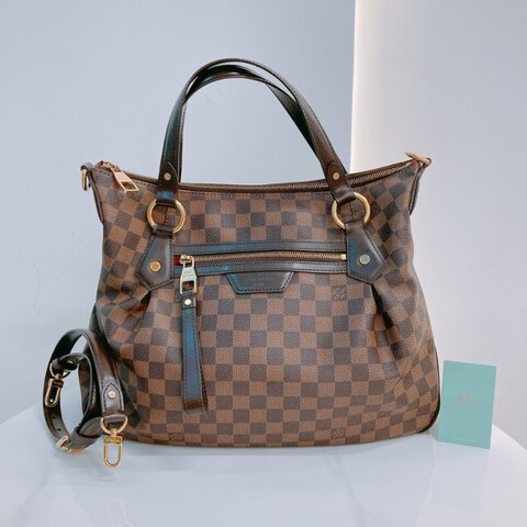 MS0607 Louis Vuitton 路易威登 棕棋盤 手提包 單肩包 金扣 Evora MM Canvas Daimer Brown x GHW