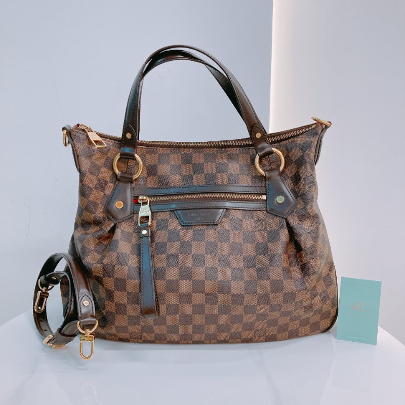 MS0607 Louis Vuitton 路易威登 棕棋盤 手提包 單肩包 金扣 Evora MM Canvas Daimer Brown x GHW-0