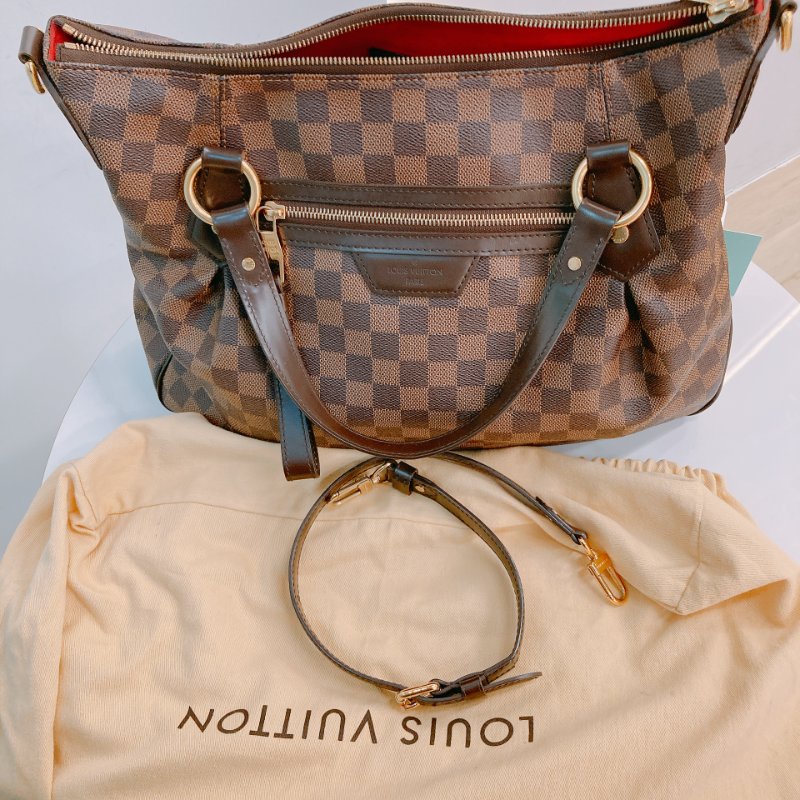 MS0607 Louis Vuitton 路易威登 棕棋盤 手提包 單肩包 金扣 Evora MM Canvas Daimer Brown x GHW-26
