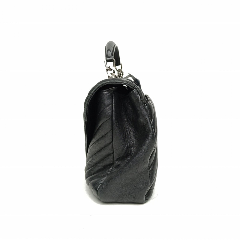 SAINT LAURENT College郵差包大號黑色牛皮銀扣-1