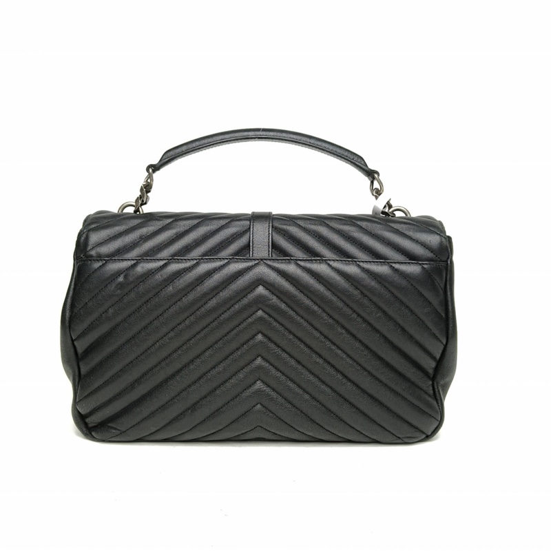 SAINT LAURENT College郵差包大號黑色牛皮銀扣-2