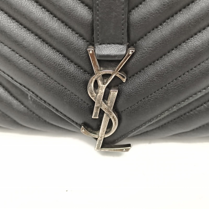 SAINT LAURENT College郵差包大號黑色牛皮銀扣-4