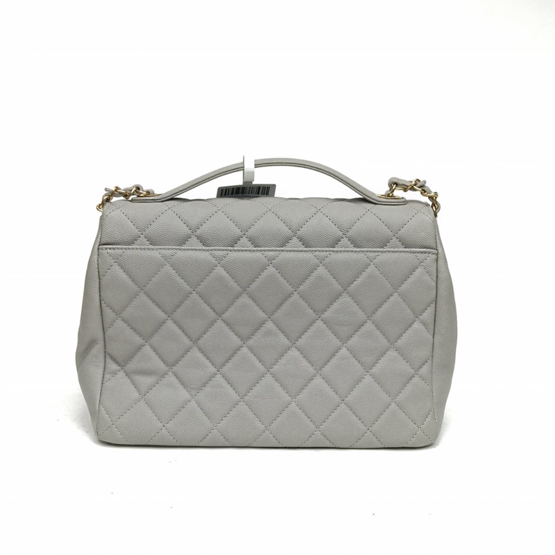 CHANEL Affinity口蓋郵差包大號灰色荔枝牛皮28開金扣-2