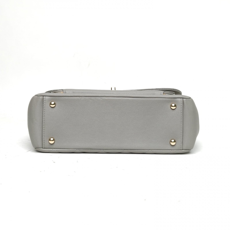 CHANEL Affinity口蓋郵差包大號灰色荔枝牛皮28開金扣-3