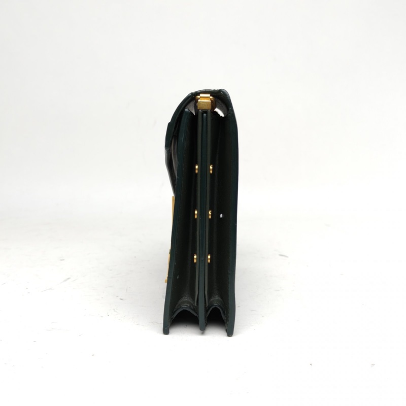 SAINT LAURENT CASSANDRA信封鏈條包光面綠色牛皮金扣-1