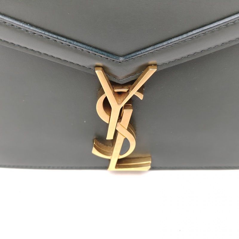 SAINT LAURENT CASSANDRA信封鏈條包光面綠色牛皮金扣-4