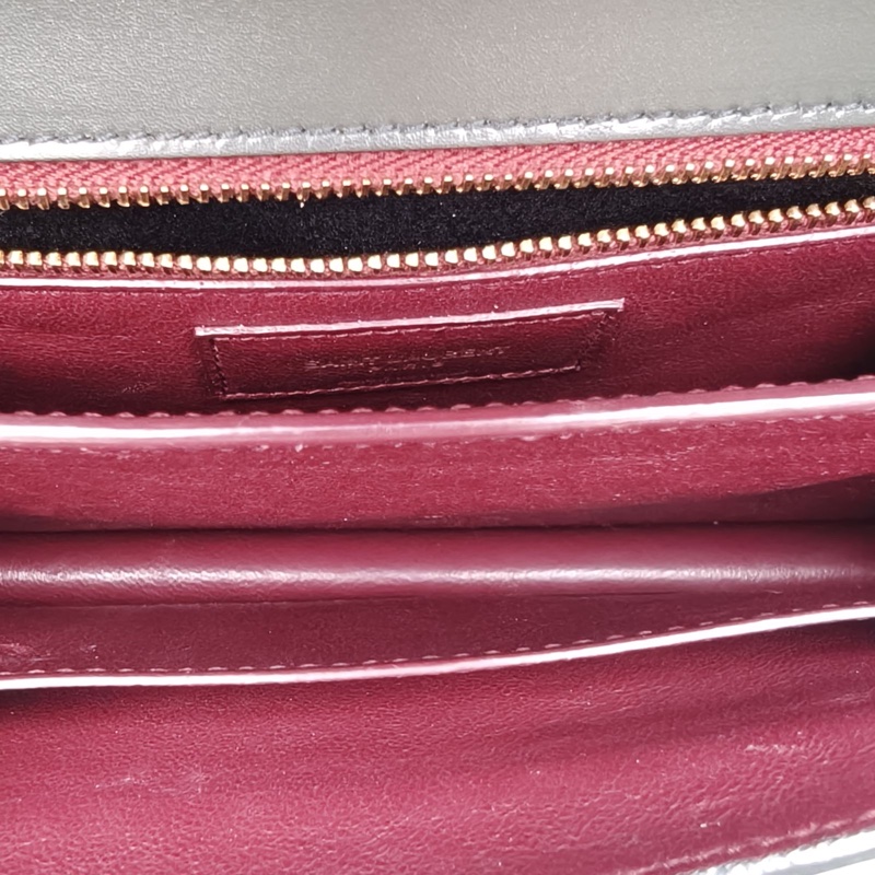 SAINT LAURENT CASSANDRA信封鏈條包光面綠色牛皮金扣-5