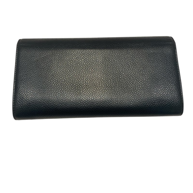 CHANEL 香奈兒 雙C LOGO口蓋長夾 荔枝皮 深藍 銀釦-1