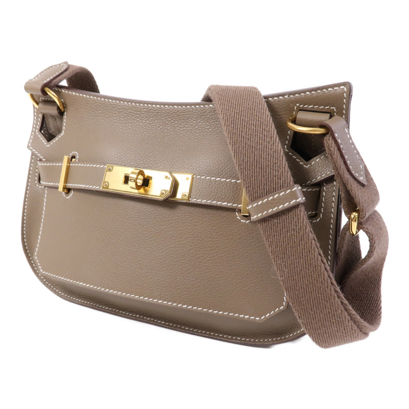 HERMES Evercolor皮革Jypsiere Mini金扣肩背袋Etoupe-2