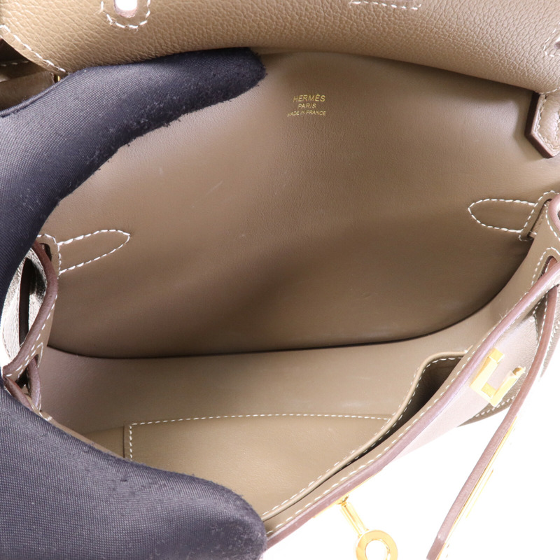 HERMES Evercolor皮革Jypsiere Mini金扣肩背袋Etoupe-4