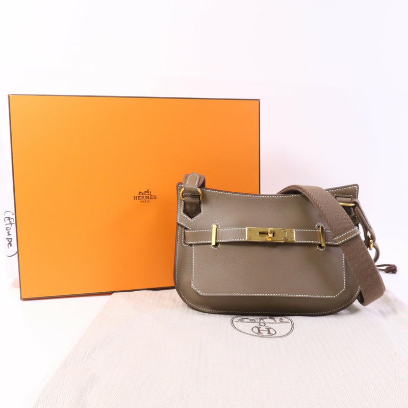 HERMES Evercolor皮革Jypsiere Mini金扣肩背袋Etoupe-9