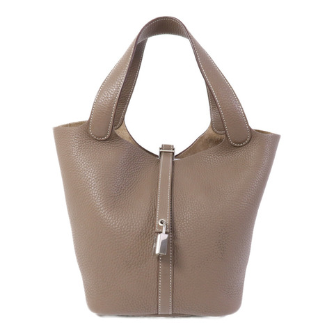 HERMES Clemence皮革Picotin MM銀扣手挽袋Etoupe