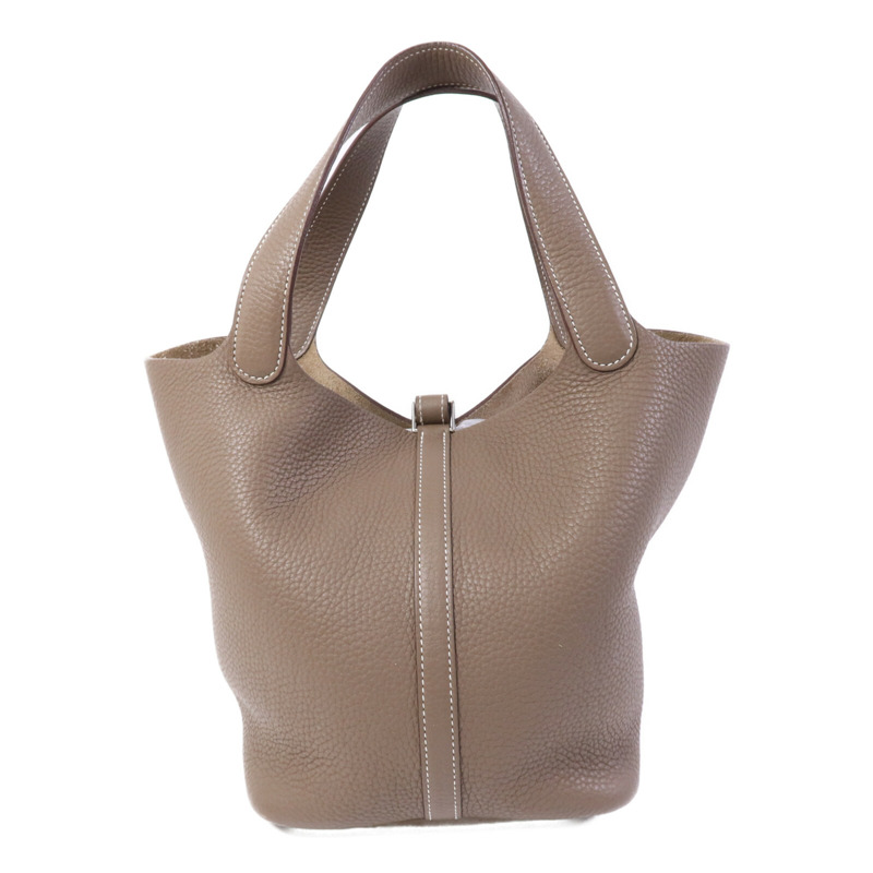 HERMES Clemence皮革Picotin MM銀扣手挽袋Etoupe-1