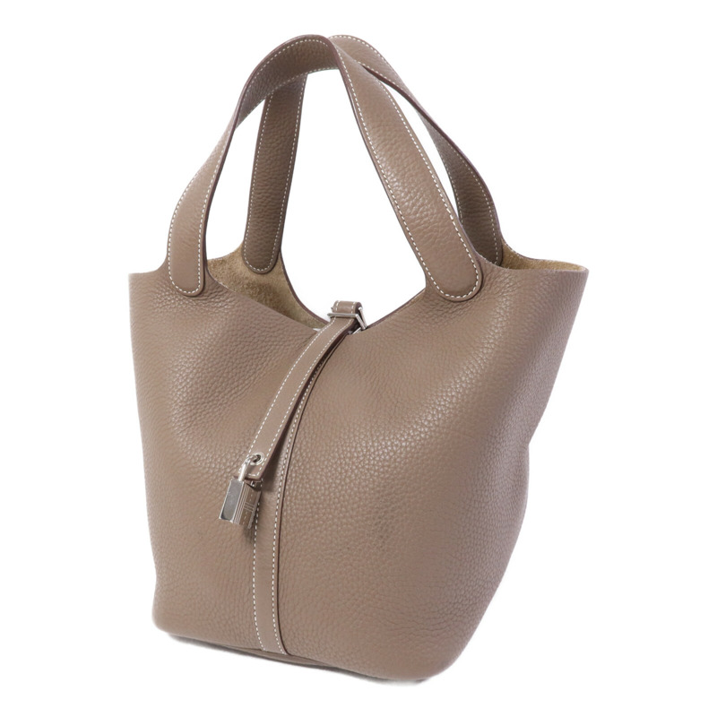 HERMES Clemence皮革Picotin MM銀扣手挽袋Etoupe-2