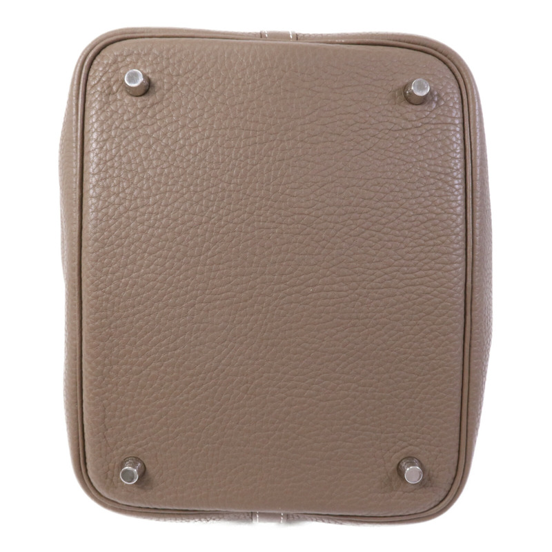 HERMES Clemence皮革Picotin MM銀扣手挽袋Etoupe-3