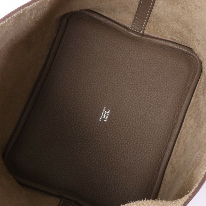 HERMES Clemence皮革Picotin MM銀扣手挽袋Etoupe-4