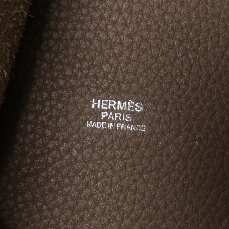HERMES Clemence皮革Picotin MM銀扣手挽袋Etoupe-5