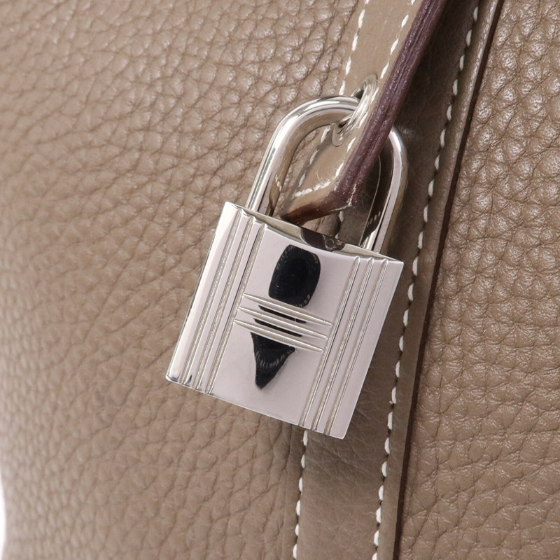 HERMES Clemence皮革Picotin MM銀扣手挽袋Etoupe-6