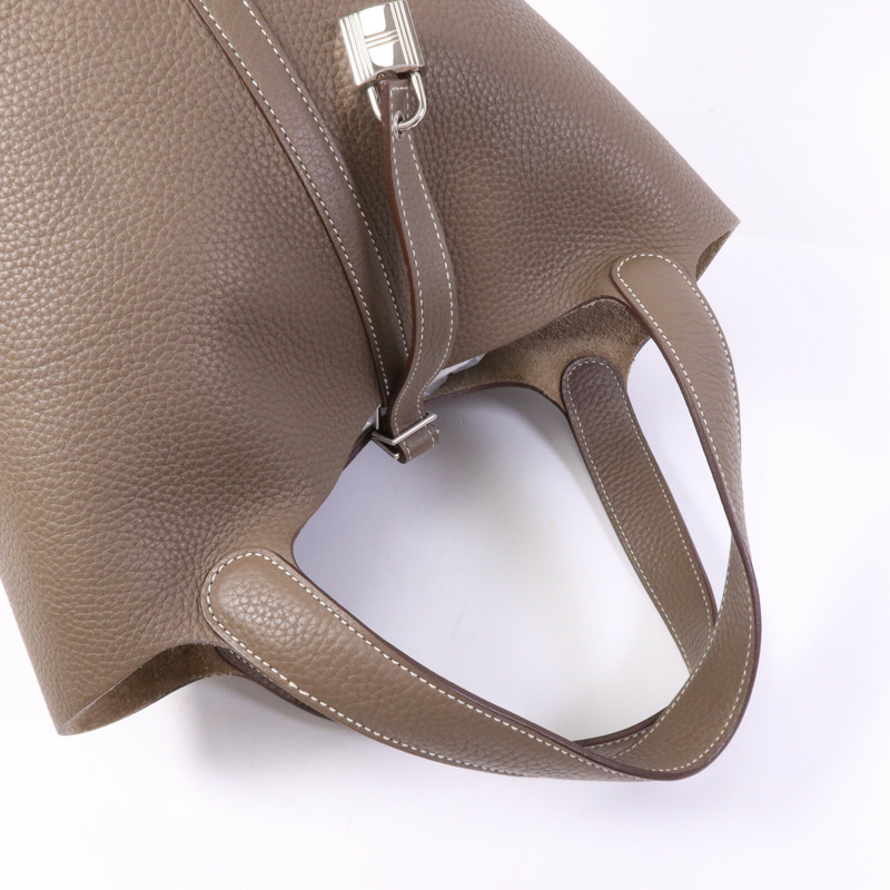 HERMES Clemence皮革Picotin MM銀扣手挽袋Etoupe-8