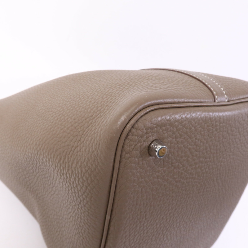 HERMES Clemence皮革Picotin MM銀扣手挽袋Etoupe-11