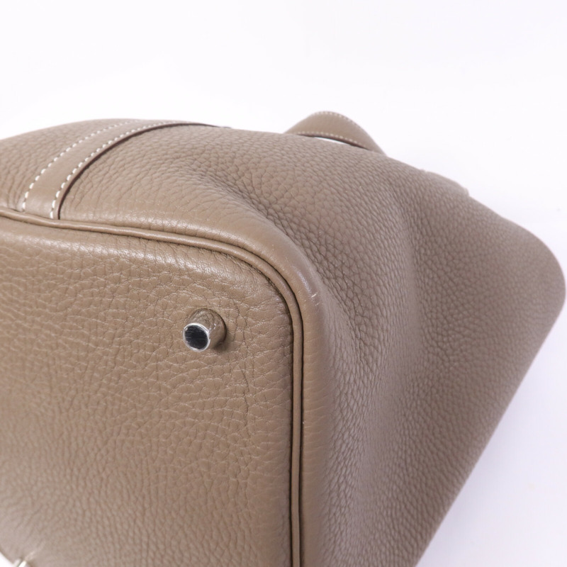 HERMES Clemence皮革Picotin MM銀扣手挽袋Etoupe-12