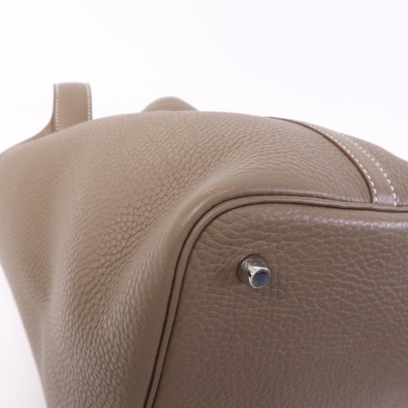 HERMES Clemence皮革Picotin MM銀扣手挽袋Etoupe-13