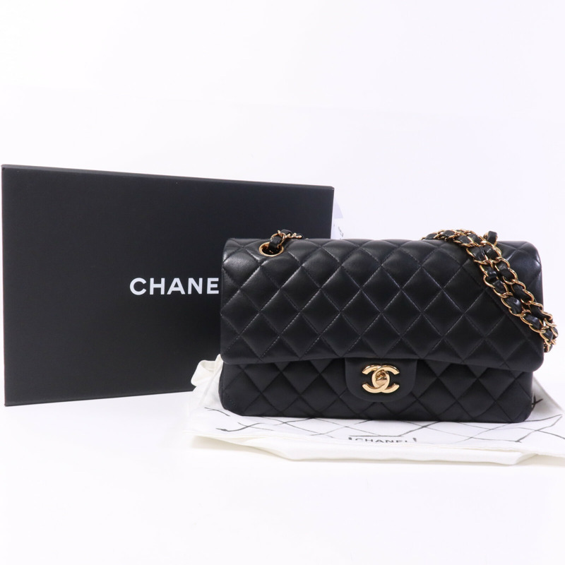 CHANEL 羊皮皮革Classic 25金扣鏈帶肩背袋-9