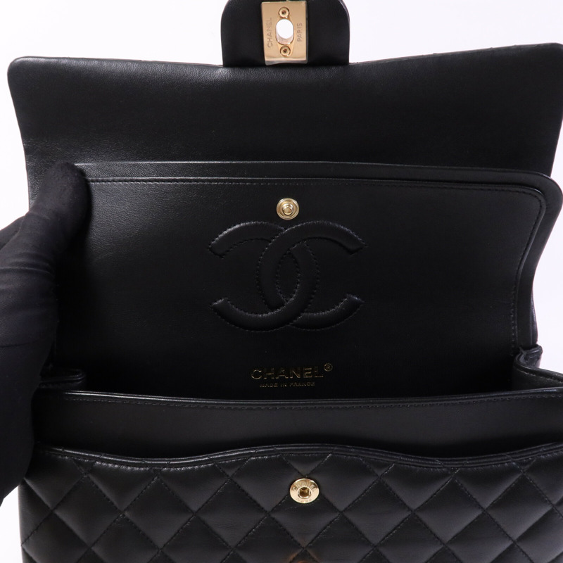 CHANEL 羊皮皮革Classic 25金扣鏈帶肩背袋-15