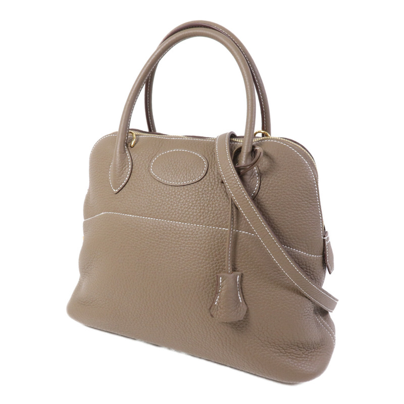 HERMES Clemence皮革Bolide 31金扣手挽肩背兩用袋Etoupe-2