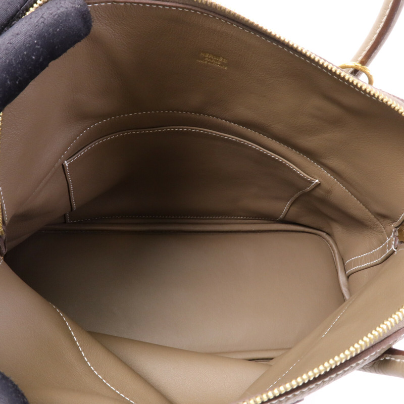 HERMES Clemence皮革Bolide 31金扣手挽肩背兩用袋Etoupe-4