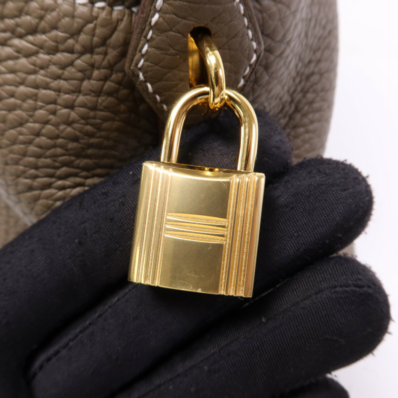 HERMES Clemence皮革Bolide 31金扣手挽肩背兩用袋Etoupe-6