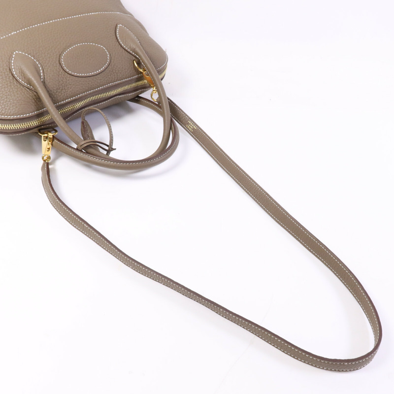 HERMES Clemence皮革Bolide 31金扣手挽肩背兩用袋Etoupe-8