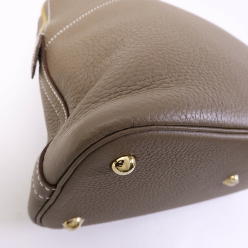 HERMES Clemence皮革Bolide 31金扣手挽肩背兩用袋Etoupe-10