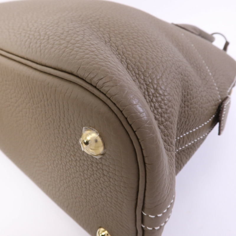 HERMES Clemence皮革Bolide 31金扣手挽肩背兩用袋Etoupe-11