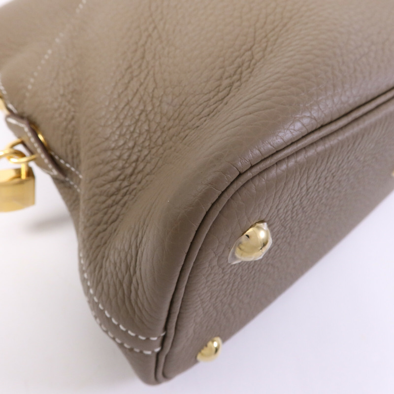 HERMES Clemence皮革Bolide 31金扣手挽肩背兩用袋Etoupe-12