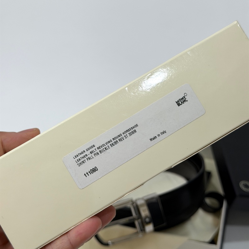 MONTBLANC 萬寶龍 雙面 黑色 棕色 馬蹄形 鍍鈀雙色 皮帶 腰帶-8