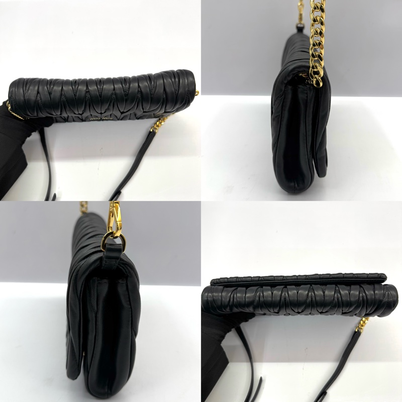 MIU MIU 黑色MATELASSE皮革斜背包 5BH080-3