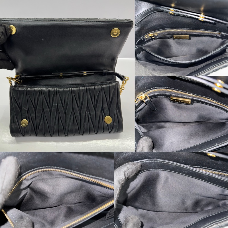 MIU MIU 黑色MATELASSE皮革斜背包 5BH080-6