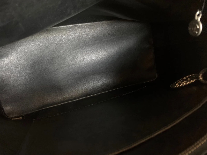 香奈兒 黑色 皮革 希爾頓包 黑銀 托特包 中古 包包 手袋 vintage chanel bag-17