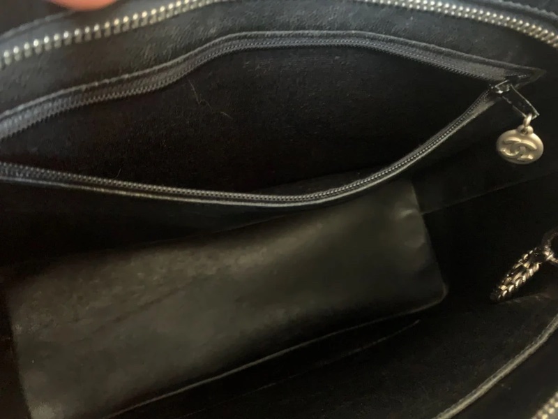 香奈兒 黑色 皮革 希爾頓包 黑銀 托特包 中古 包包 手袋 vintage chanel bag-18