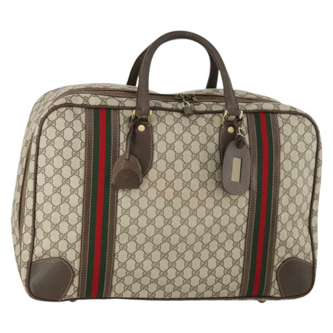 GUCCI GG Supreme Web Sherry Line 手提包 PVC 米色 金色 正品 173669